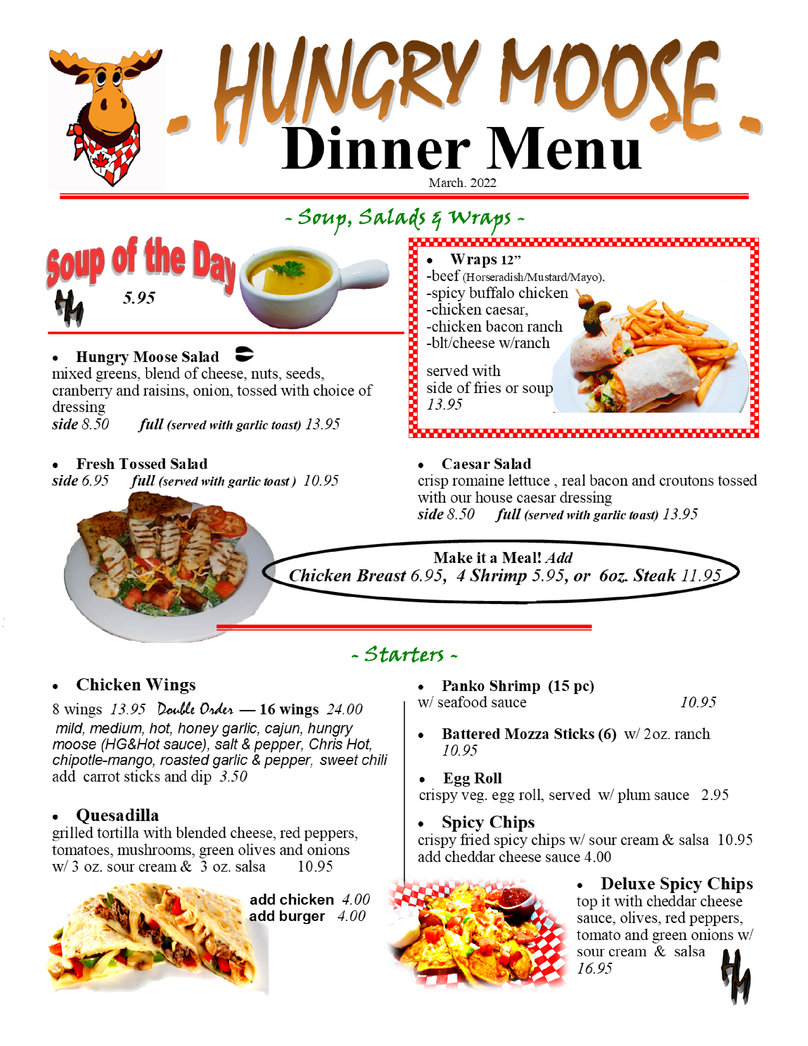 Hungry Moose Dinner Menu